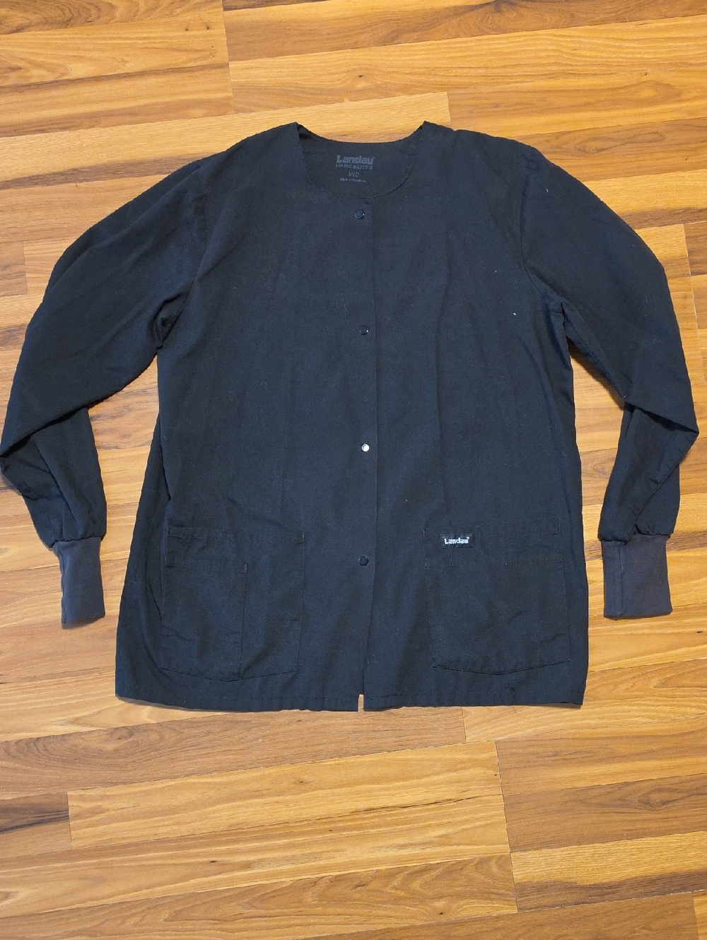 Landau Women's Black Snap-Front Scrub Jacket